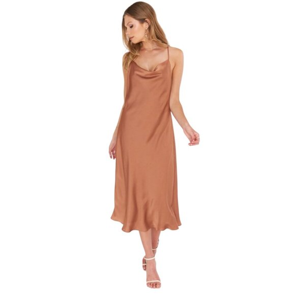 Show Me Your Mumu Verona Cowl Slip Dress Copper Midi Satin Sleeveless Size XS - Picture 1 of 10